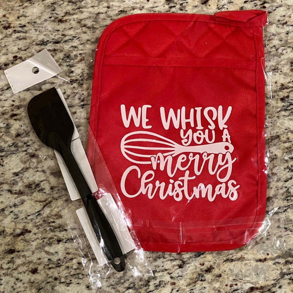 Baking Gift Set We Whisk You a Merry Christmas Red Huge Pad Pot Holder & Spatula